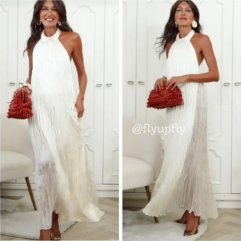 Zara  Long Pleated Halter Neck Dress Size M